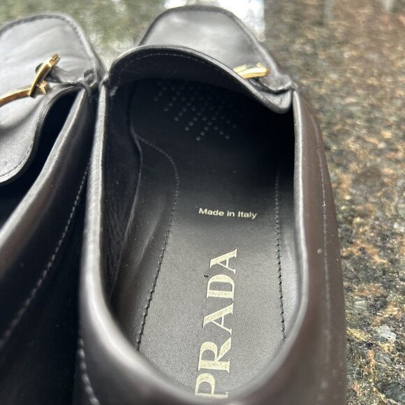 AUTH PRADA LEATHER LOGO LOAFER/BUSINESS SHOE 2DD163 BLACK LEATHER US 10.5 - Picture 6 of 8